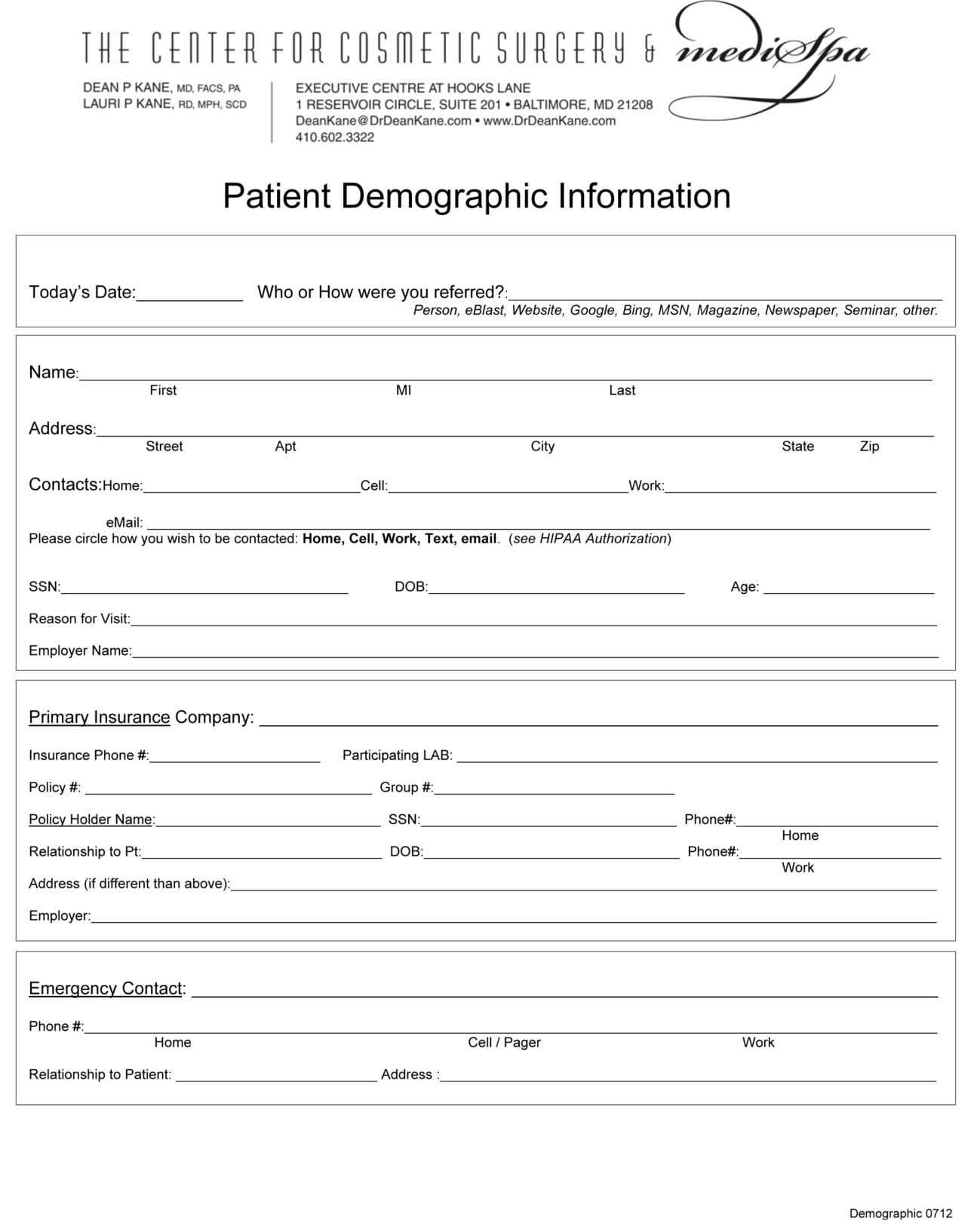 Sample Patient Demographic Form 0065